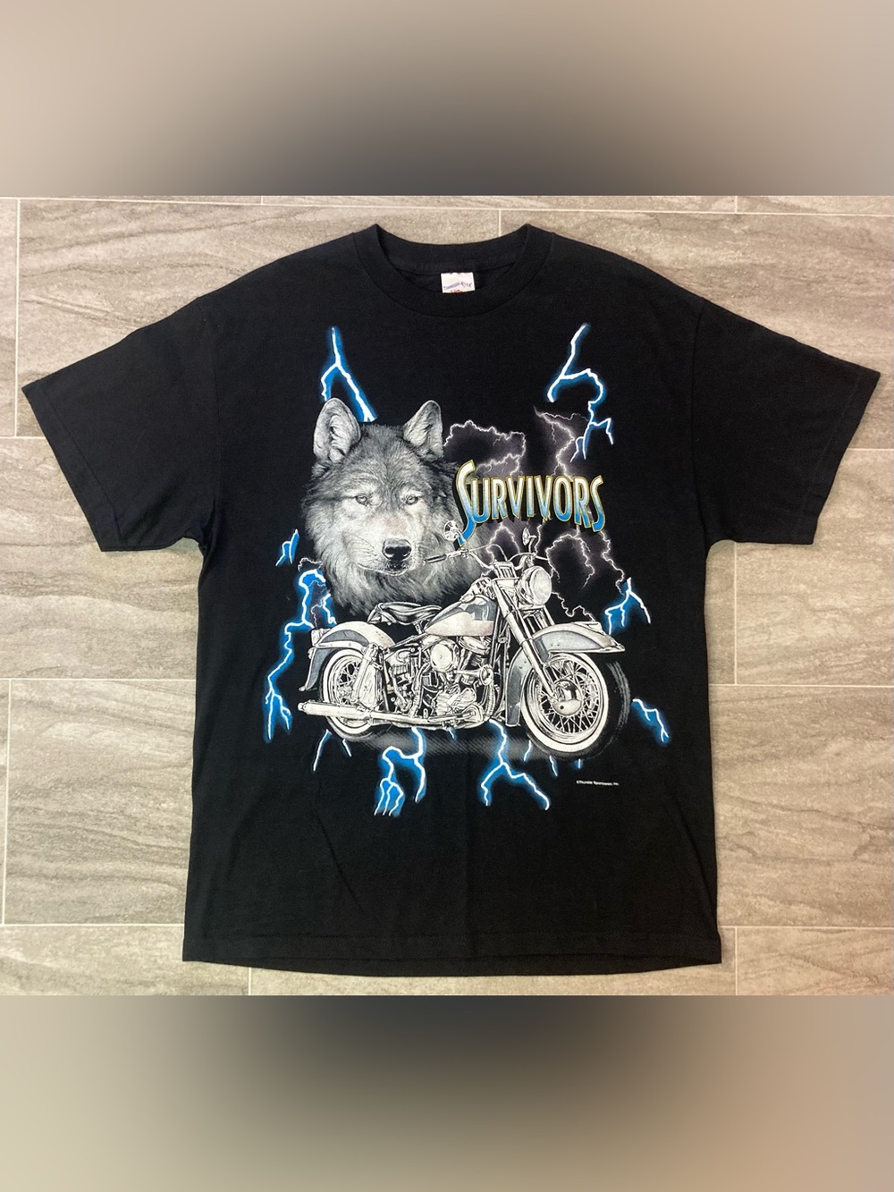 Vintage 1990s USA American Thunder Lightning T Shirt Wolf Biker Motorcycle L